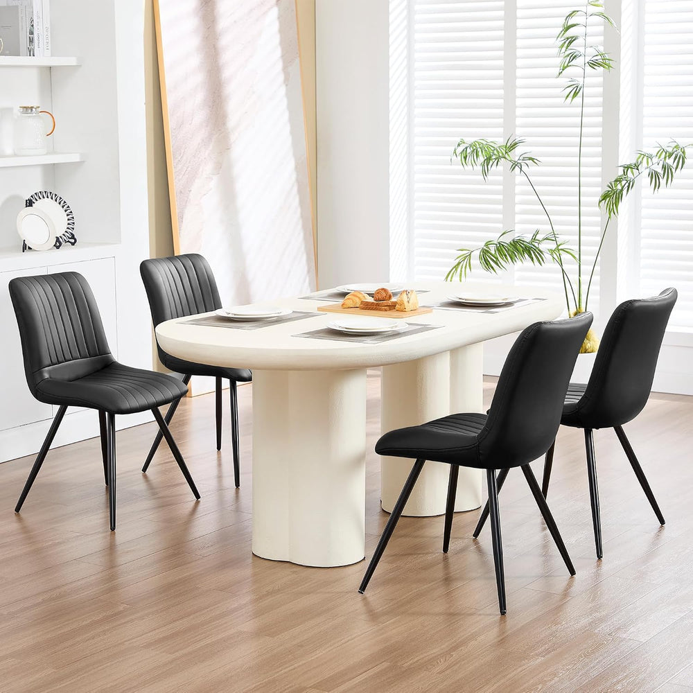 Black Dining Chairs Set of 4, Dining Chairs with Thick Cushions, PU Leather U...
