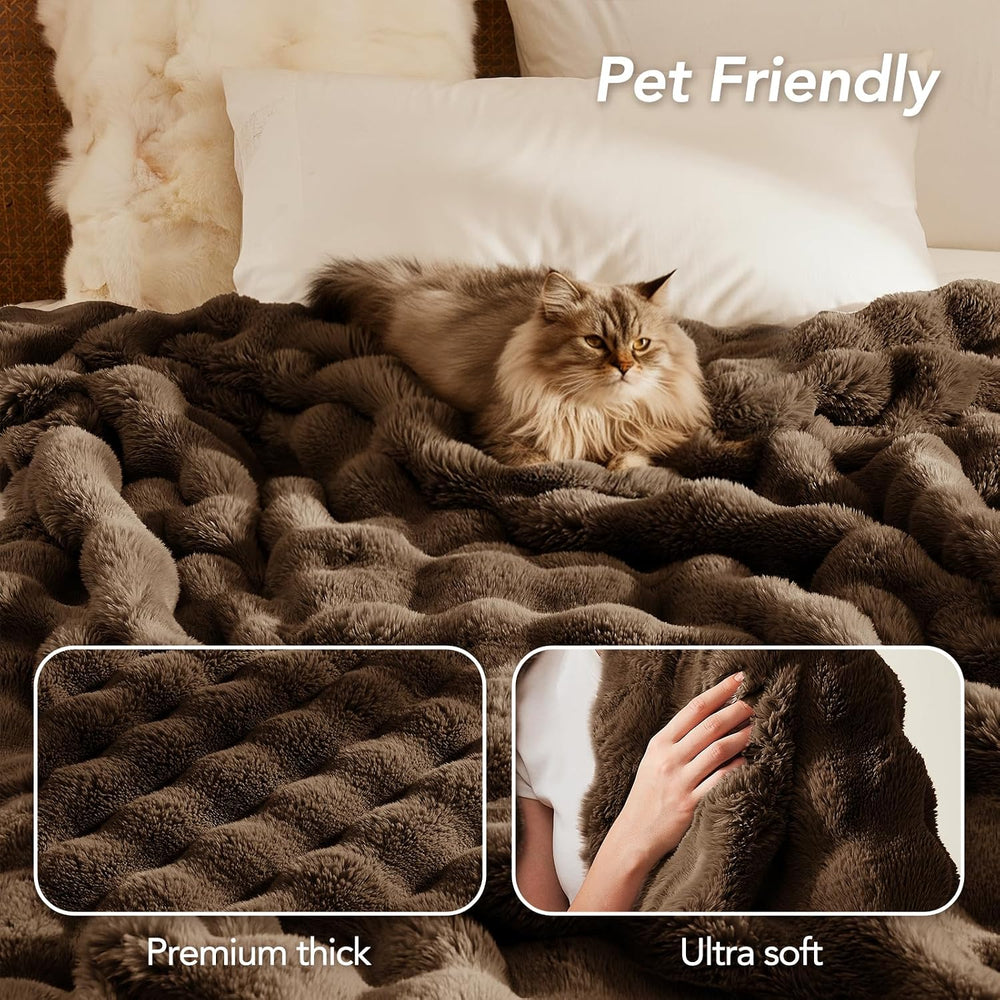 L'AGRATY Faux Rabbit Fur Throw Blanket for Couch, 60'' x 80'&...