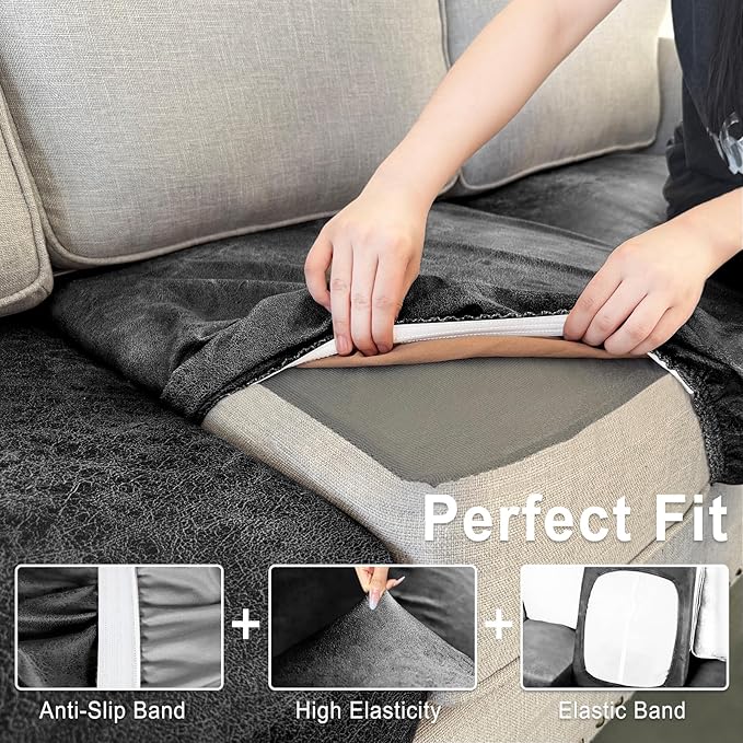 Leather Look Couch Cushion Covers Sofa Seat Slipcovers Sets Couches Furniture - Image 4
