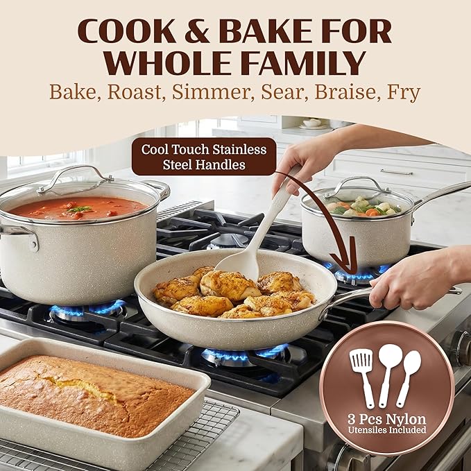 Granitestone Ceraluxe 20 Pc Ceramic Cookware Set Nonstick, Complete Pots and - Image 5