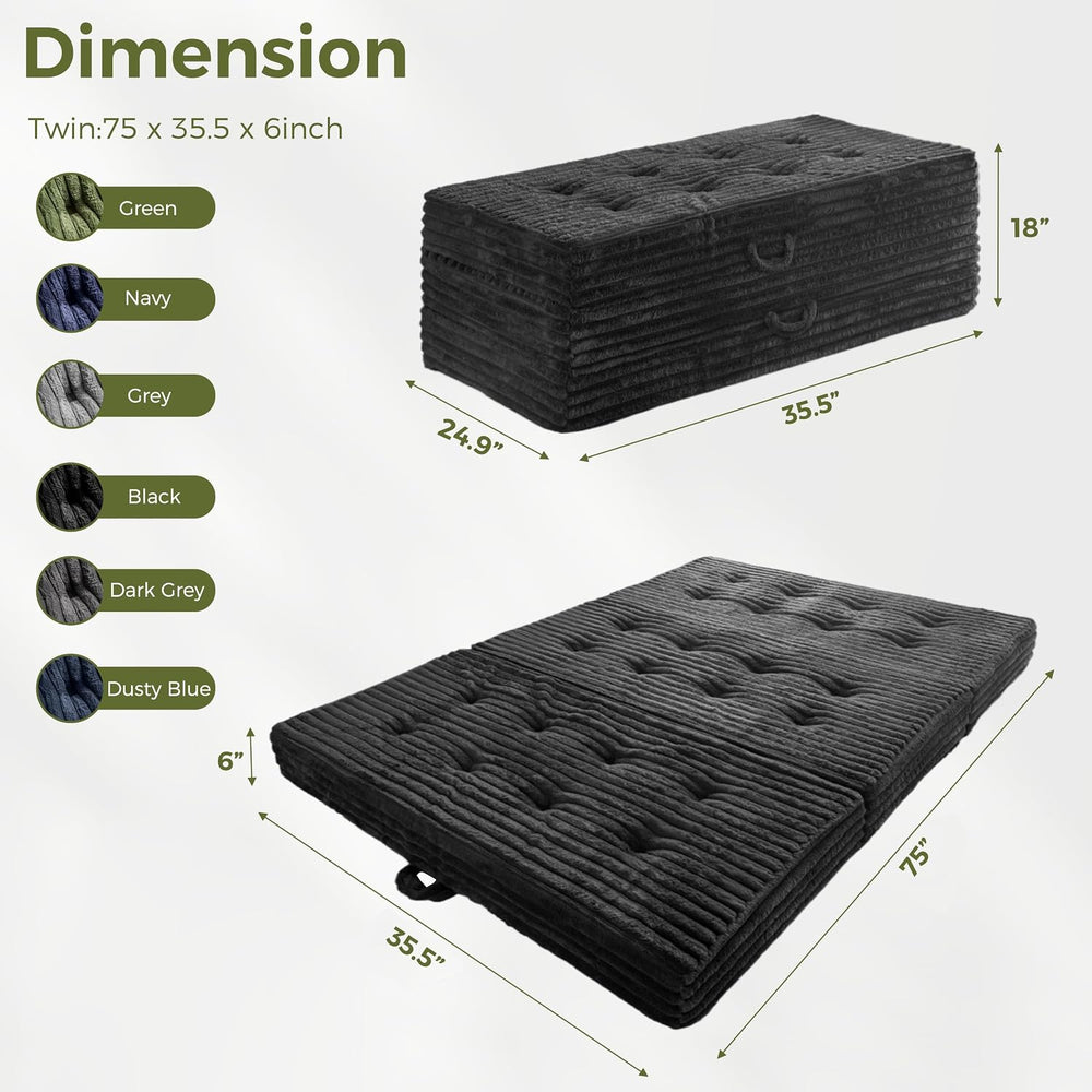 MAXYOYO Folding Sofa Couch Bed, 6 Inch Tri-Fold Floor Sofa Bed, Folding Mattr...