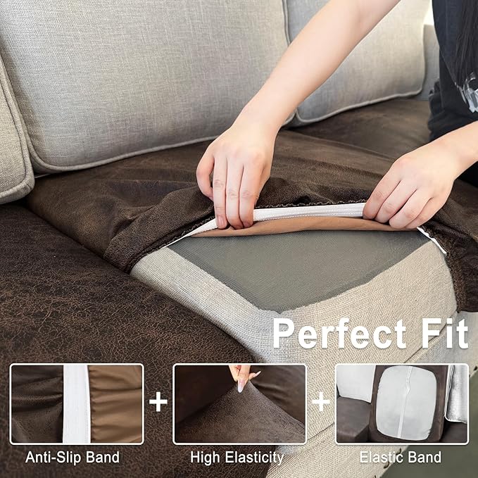 Leather Look Couch Cushion Covers Sofa Seat Slipcovers Sets Couches Furniture - Image 4