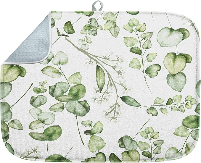Sanwarm Absorbent Dish Drying Mat, Vintage Summer Eucalyptus Leaves Flower by SanwarmHomeDecor