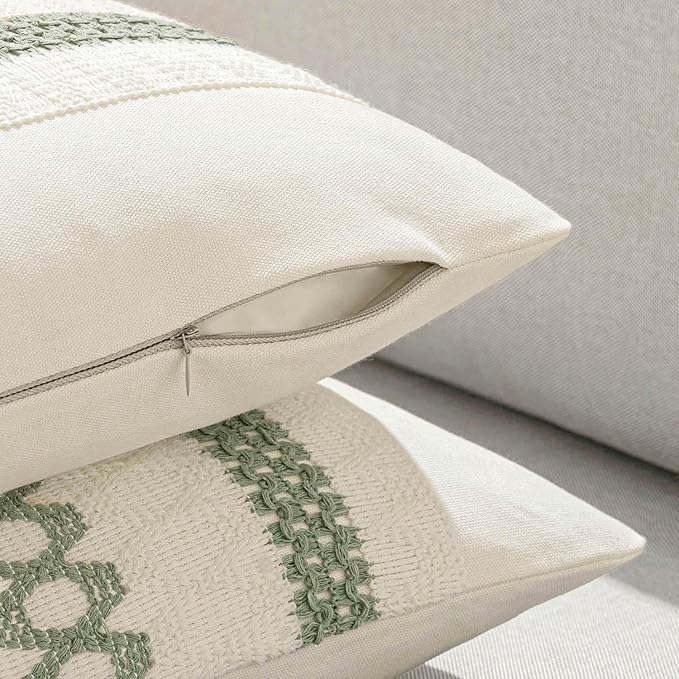 MIULEE Set of 2 Sage Green Boho Decorative Pillow Covers 18x18 Inch Farmhouse - Image 5
