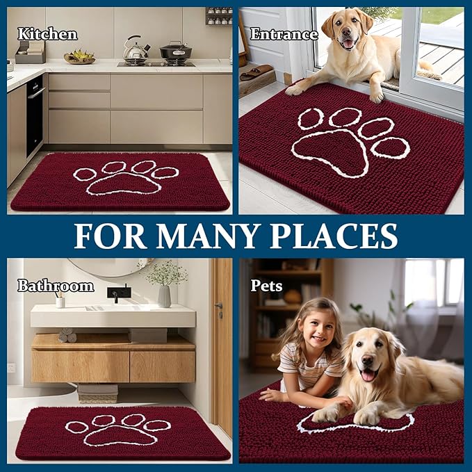 OLANLY Dog Door Mat for Muddy Paws 24x16, Paw Print Design, Absorbs Moisture - Image 8