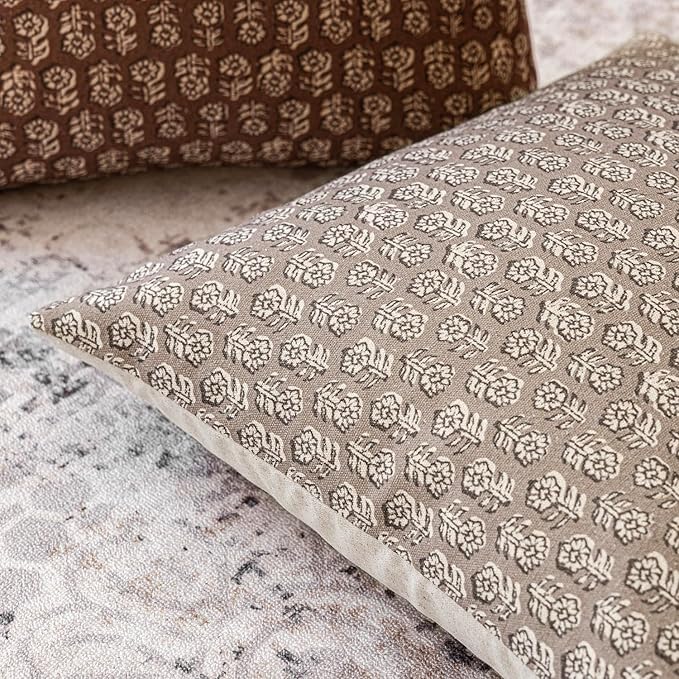 Foindtower Set of 2 Decorative Vintage Floral Print Throw Pillow Covers Neutral - Image 3
