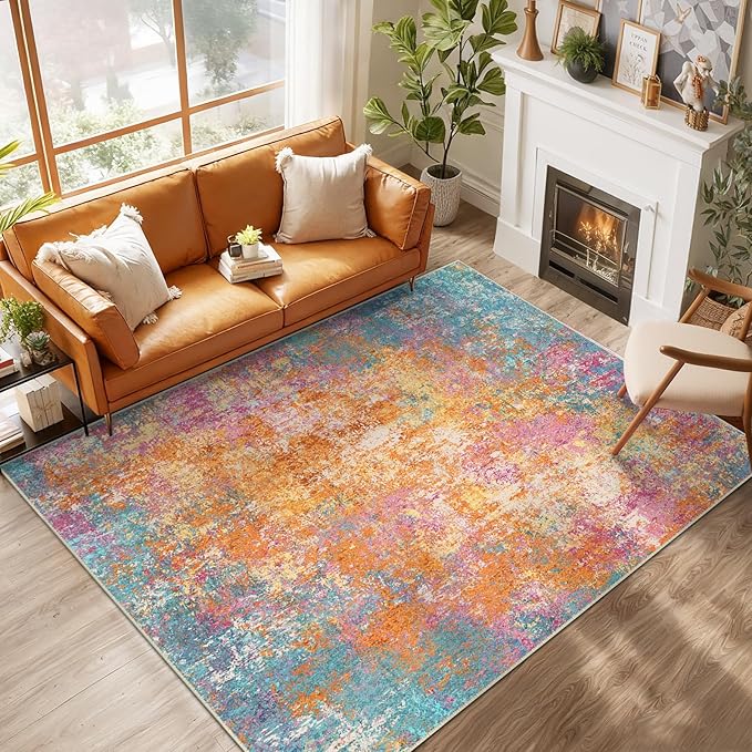 Washable Area Rugs 6'x9' Non-Slip Modern Abstract Soft by RELEANY