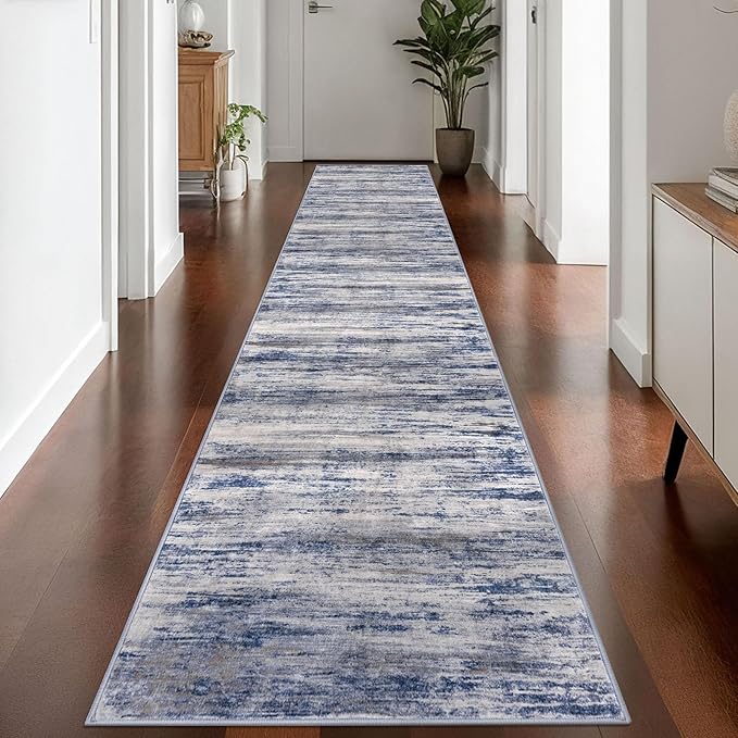 KOZYFLY Modern Abstract Washable Rug Runner 2.6x14 Hallway Rug Runner Non-Slip by KOZYFLY