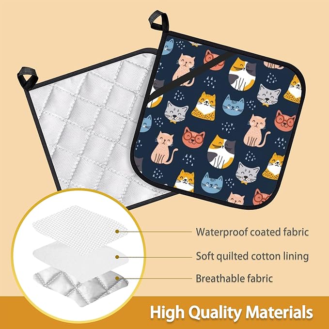 Cute Cat Pot Holder Set of 2, Heat Resistant Potholders Oven Hot Pads - Image 3
