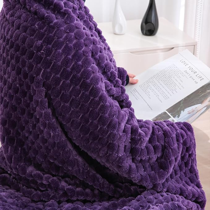 Puncuntex Deep Purple Throw Blanket 50"×60" inches Fuzzy 3D Jacquard Decorative - Image 5
