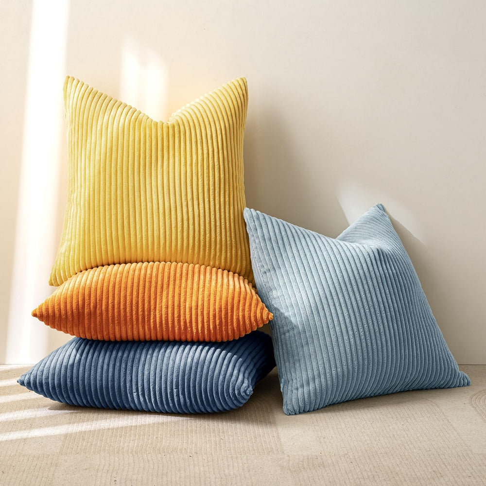 MIULEE Soft Corduroy Decorative Throw Pillow Covers Blue-Orange 18x18