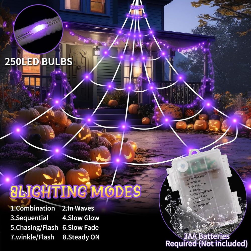Spider Webs Halloween Decorations Outdoor Lights, 250 LED 16.4ft Halloween Sp...