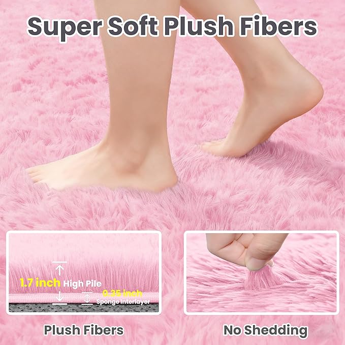 8x10 Area Rugs for Living Room Rug: Soft Fluffy Shag Light Pink Rugs for Bedroom - Image 5