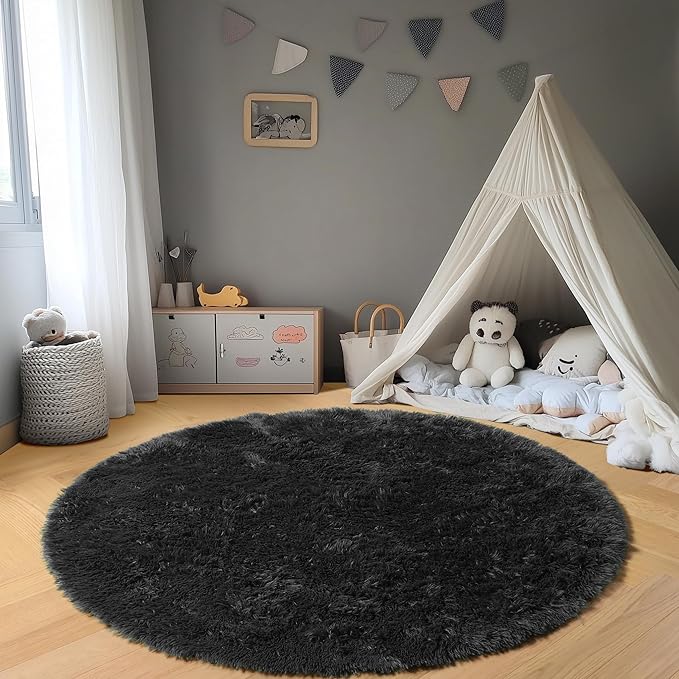 ONASAR Black Round Area Rug 4ft, Soft Bedroom Circle Rugs Floor Mats - Image 5