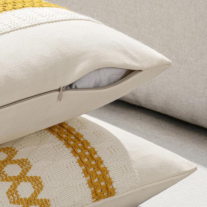MIULEE Set of 2 Mustard Yellow Boho Decorative Pillow Covers 18x18 Inch - Image 5