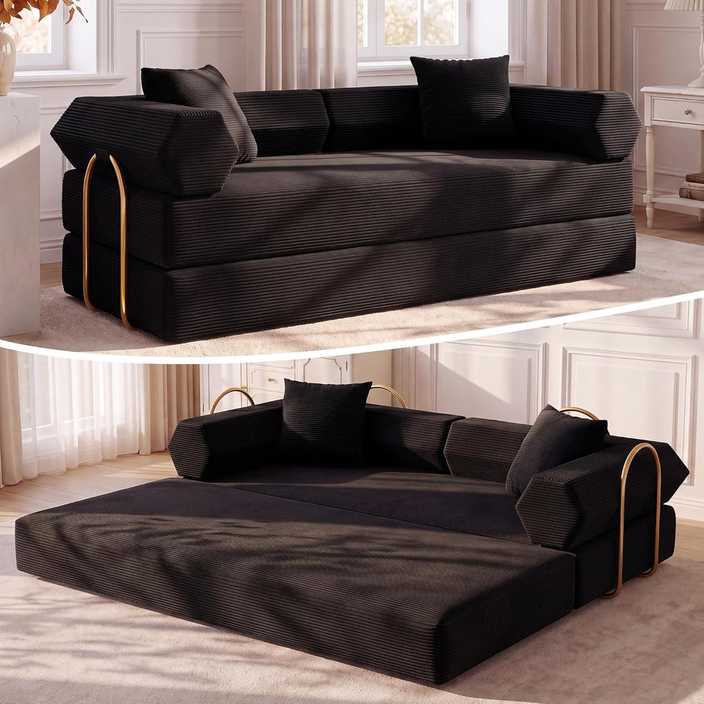 79" Convertible Futon Sofa Bed, Boneless Couch for Living Room | Jet Black