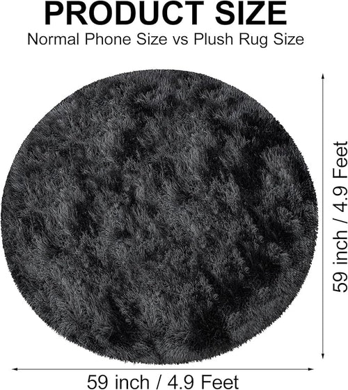 5x5 ft Tie Dye Black Round Rug for Bedroom Room Fluffy Circle Rug Furry Carpet - Image 2