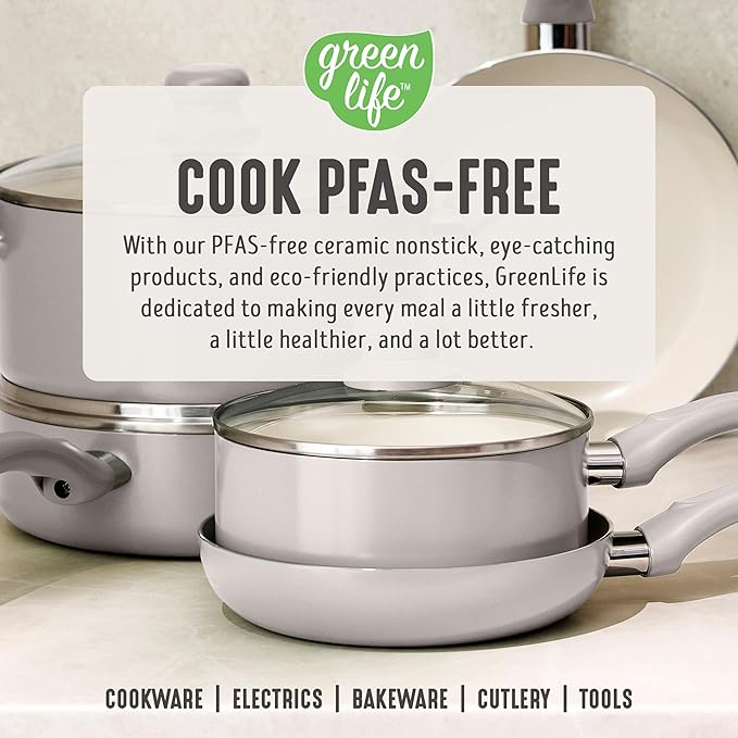 GreenLife 16-Piece Nonstick Cookware Set, Non-Toxic Ceramic Pots and Pans Set