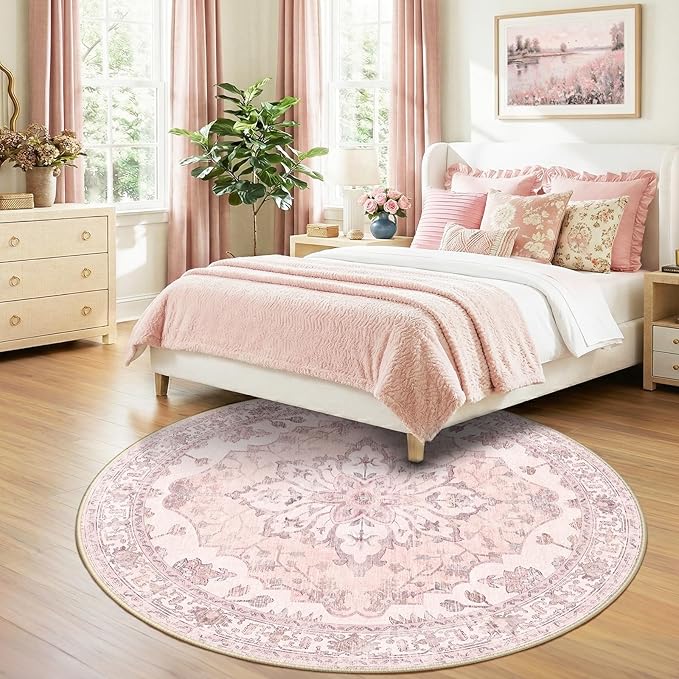 Area Rugs 7ft Washable Non-Slip, Floral Vintage Distress Print Pattern - Image 2
