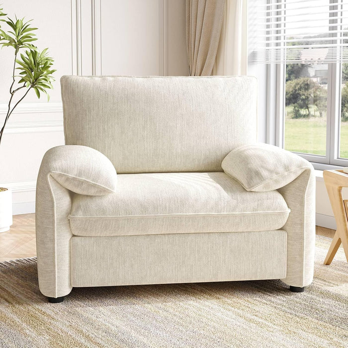 Oversized Accent Chair, Chenille Fabric Reading Chair Beige