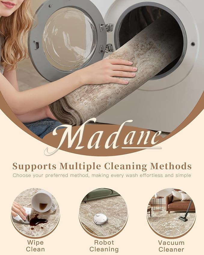 Madane Washable 6x9 Area Rugs for Living Room, Vintage Natural Rug - Image 9