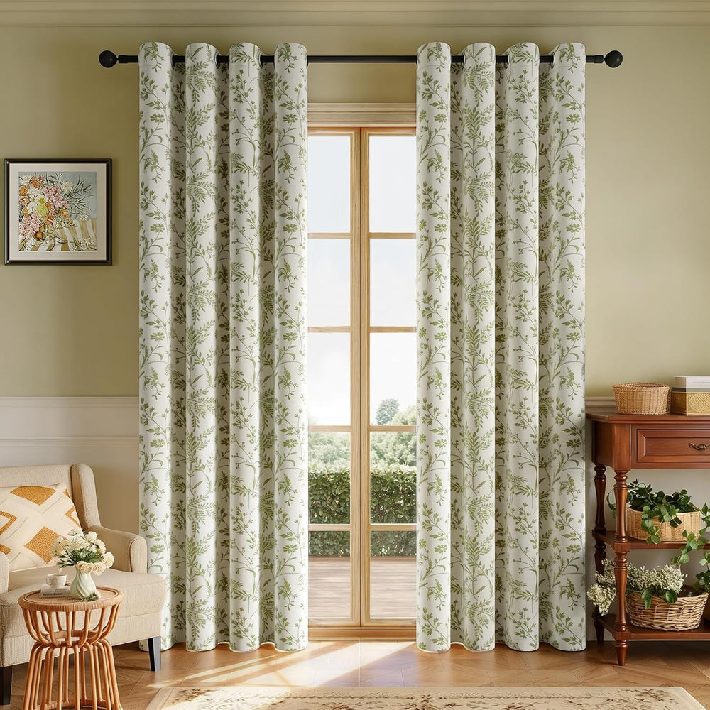 Rinwoc Vintage Leaf and Floral Print Blackout Curtains Set of 2 Panels 84 Inc...