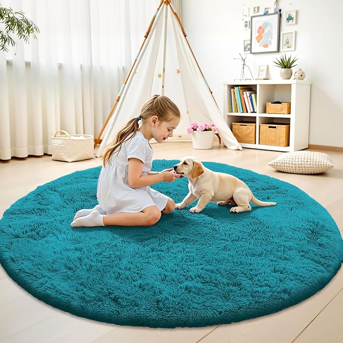 OLANLY Teal Round Rugs for Bedroom - Image 2