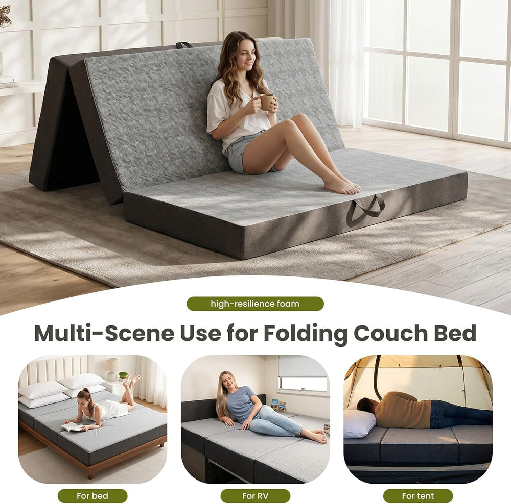 6" Trifold Mattress Twin Size, Thick Memory Foam Futon Topper with Porta...