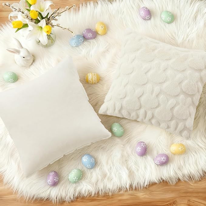decorUhome Easter Bunny Pillow Covers 16x16 Inch Set of 2, Soft Plush Faux Wool - Image 5