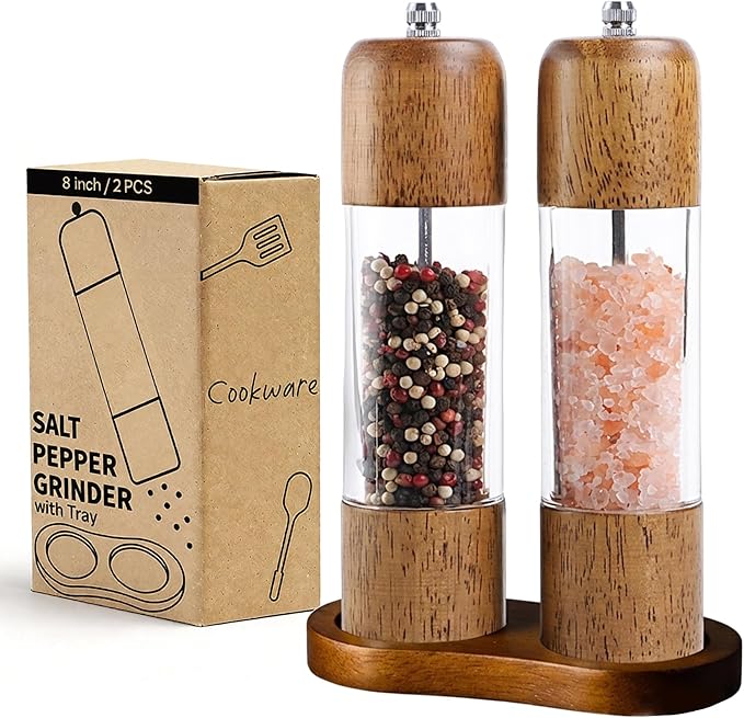 Wooden Salt and Pepper Grinder Set, Premium Oak Wood Salt Grinders Shakers by MJINGMEI