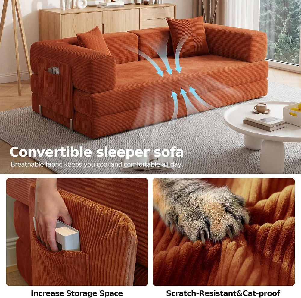 77" Convertible Futon Sofa Bed, Boneless Floor Couch for Living Room