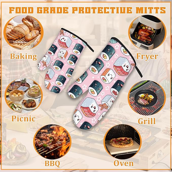 Cute Sushi Roll Japanese Oven Mitts and Pot Holders Set, Kitchen Decor Heat - Image 5