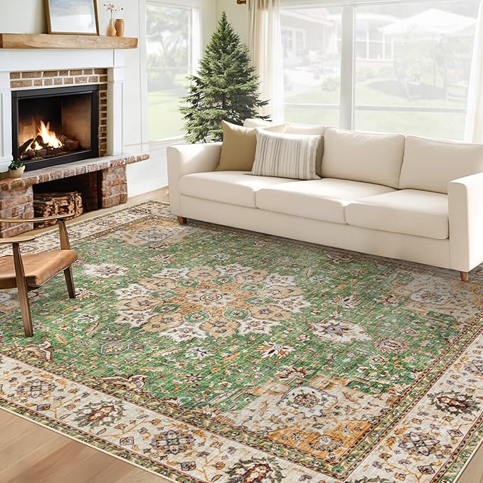Area Rug 6x9 Washable Rug, Vintage Boho Medallion Rugs Non-Slip Soft Low Pile by VECARF