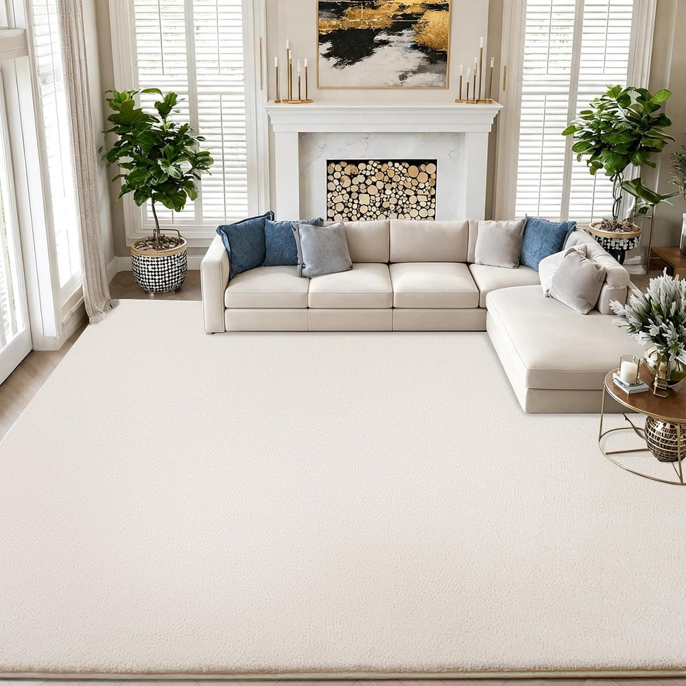 qulint 8x10 Cream White Rug for Living Room, Soft Large Carpet for Bedroom