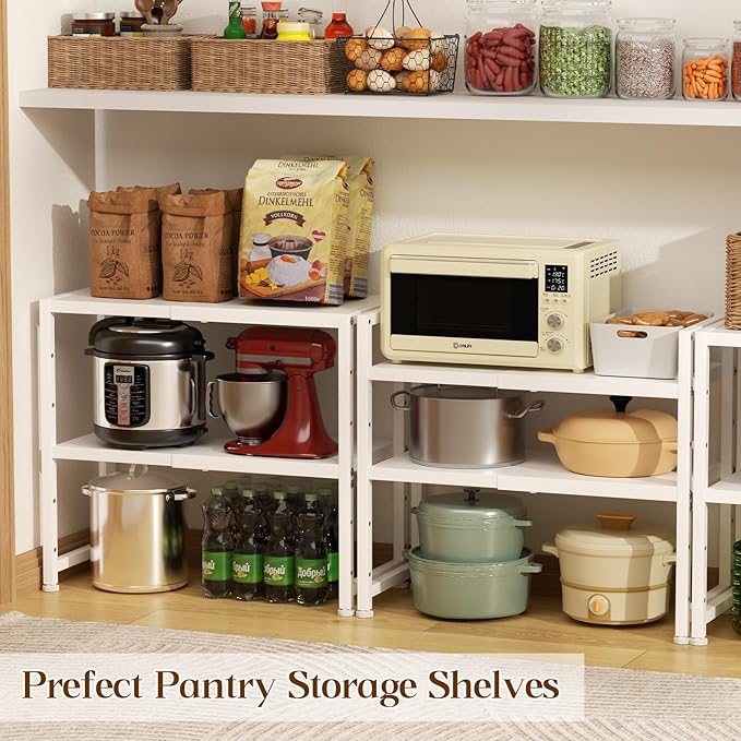 2-Tier Expandable Kitchen Storage Shelf, 150LBS Heavy Duty Metal Shelving Units