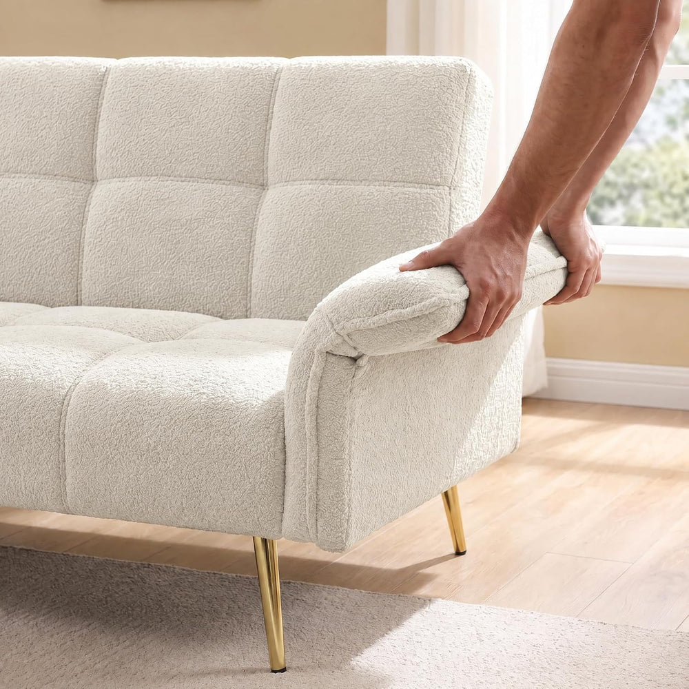 70.1" Teddy Futon Sofa Bed, Convertible Loveseat Couches, Beige