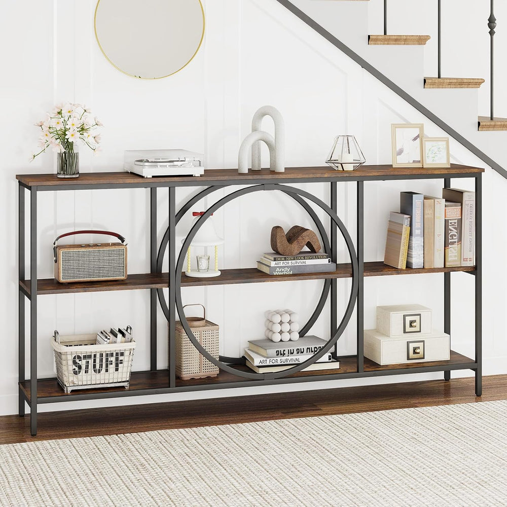 GIANTEX Narrow Long Console Table, 3-Tier Entryway Table, Brown+Black | Faux ...