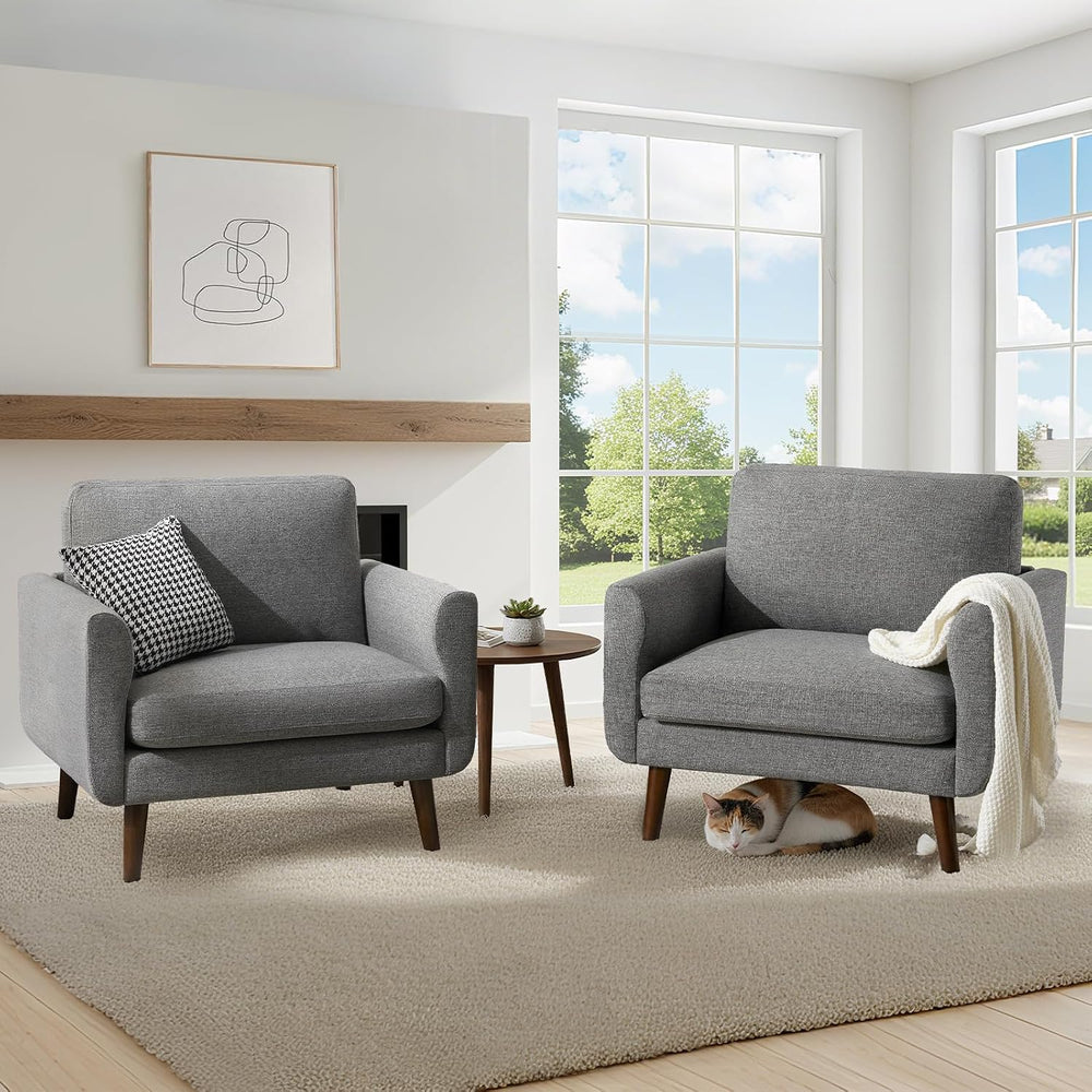 Oversized Accent Chair for Living Room,Grey Linen Armchair