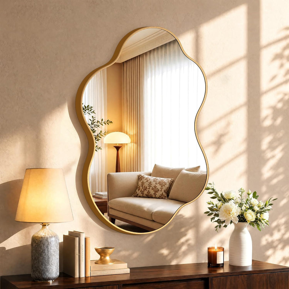 EOGOW Irregular Wall Mirror, 36"x22" Asymmetrical Mirror with Alumi...