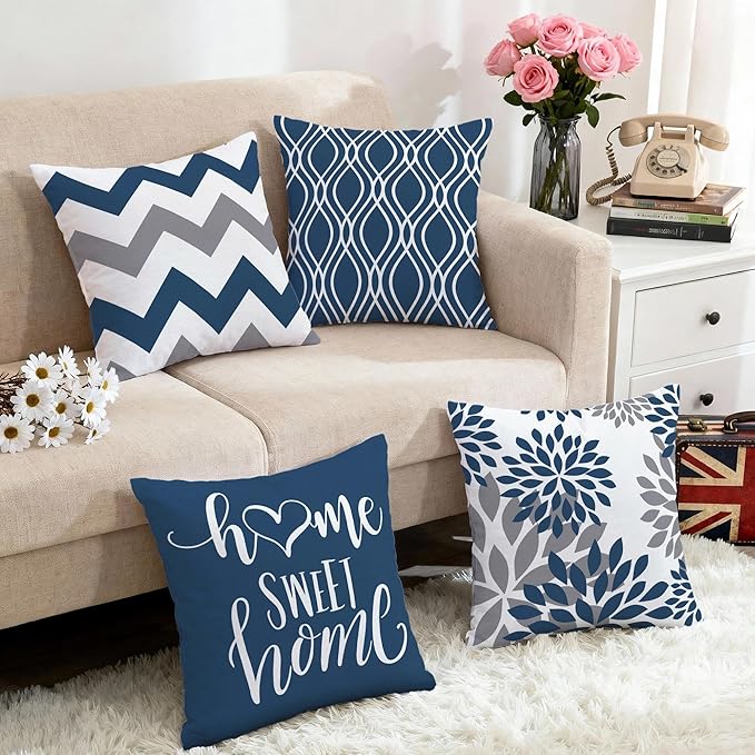 Hexagram Geometric Blue Pillow Covers 20x20 Set of 4, Decorative Outdoor Boho - Image 5