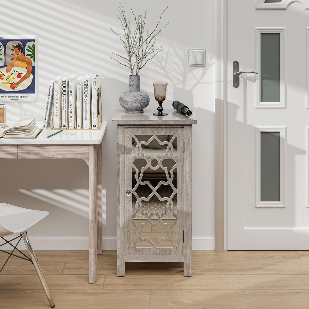 COZAYH Modern Farmhouse Nightstand with Mirror Front and 2 Shelves, Retro Tal...