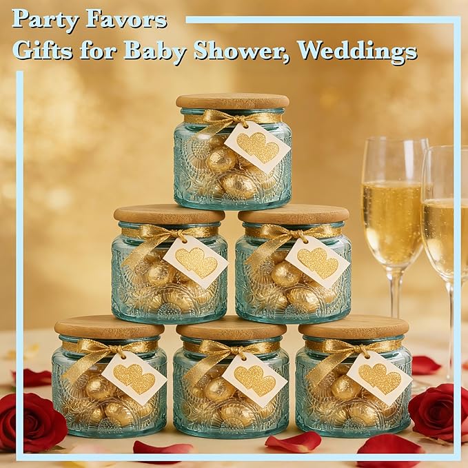 4 oz Blue Mini Glass Jars with Airtight Bamboo Lids 6 pack, Decorative Small - Image 4