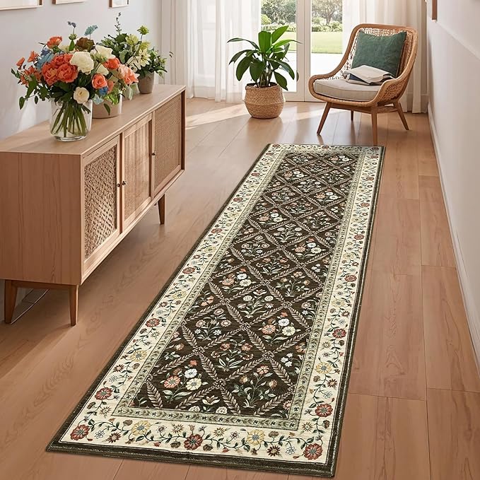 Runner Rug for Hallway Entryway 2.5x8 Farmhouse Floral Non-Slip Machine - Image 2