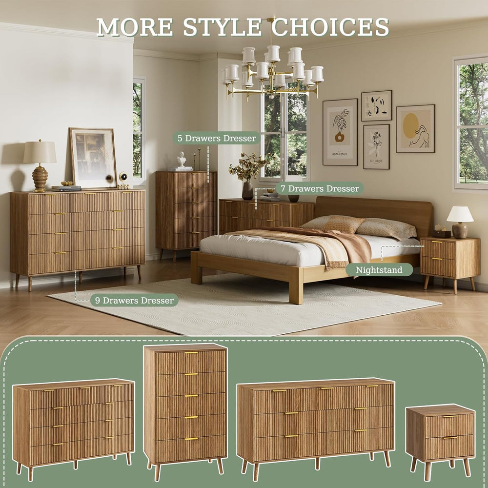 LYNSOM Fluted 5 Drawers Dresser, 45" Tall Modern Chest of Drawers with C...