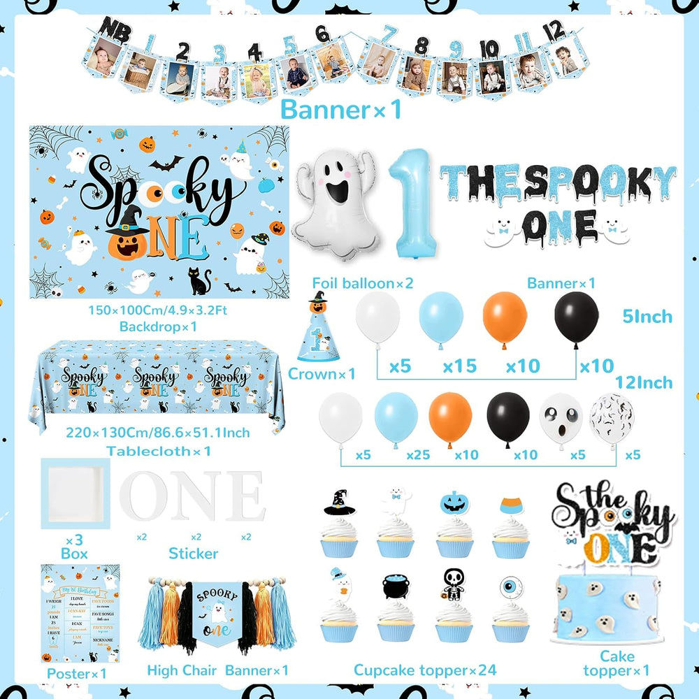 Spooky One Birthday Decorations Boy,123pcs Halloween 1st Birthday Party Decor...