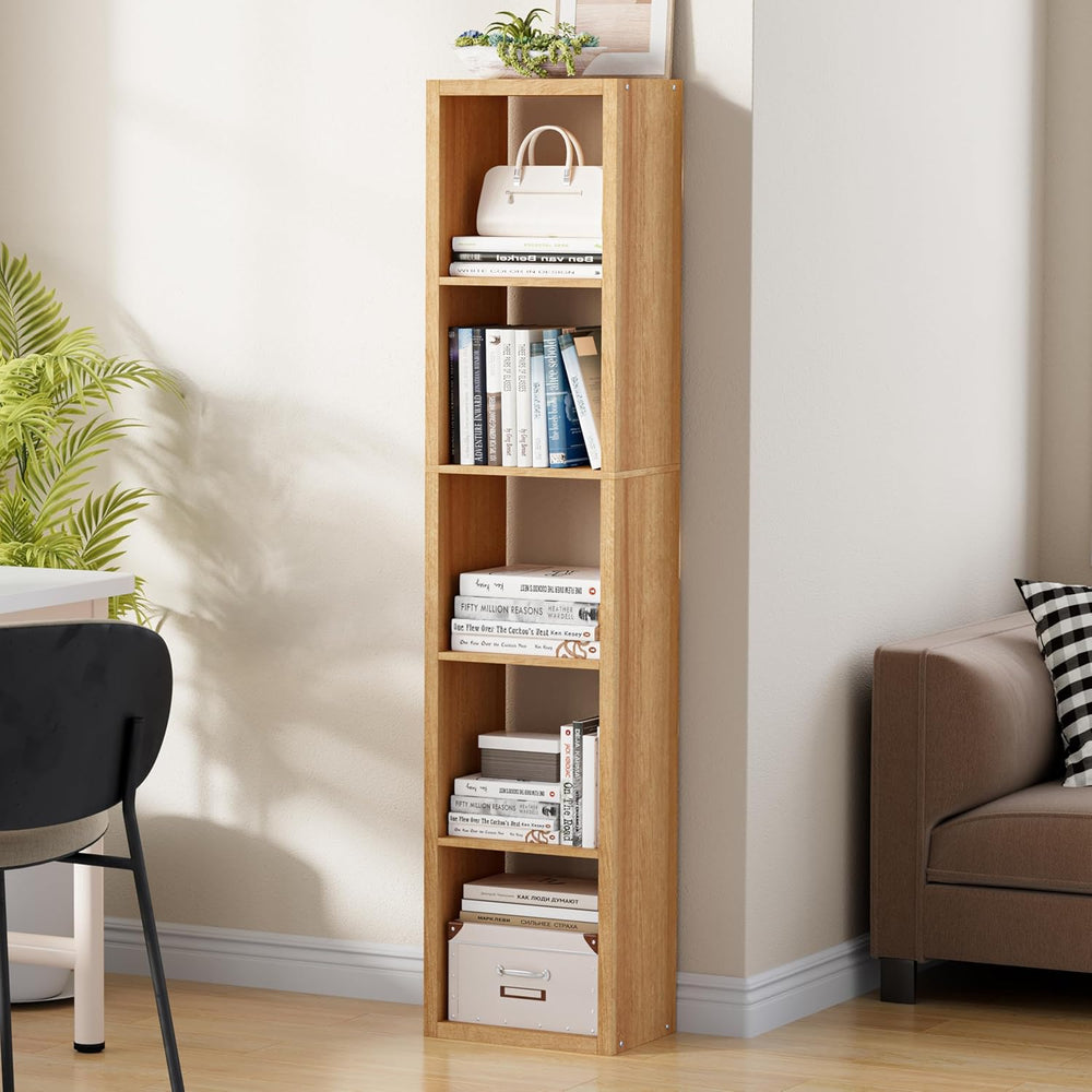 Tall Cube Storage Organizer Bookcase, 5 Tier 11 inch Open Back Cubical Shelf ...
