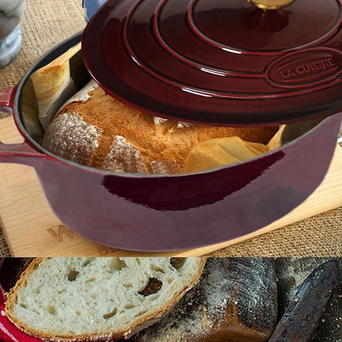 La Cuisine Enameled Cast Iron Oval Dutch Oven Casserole Dish Pot - Image 5