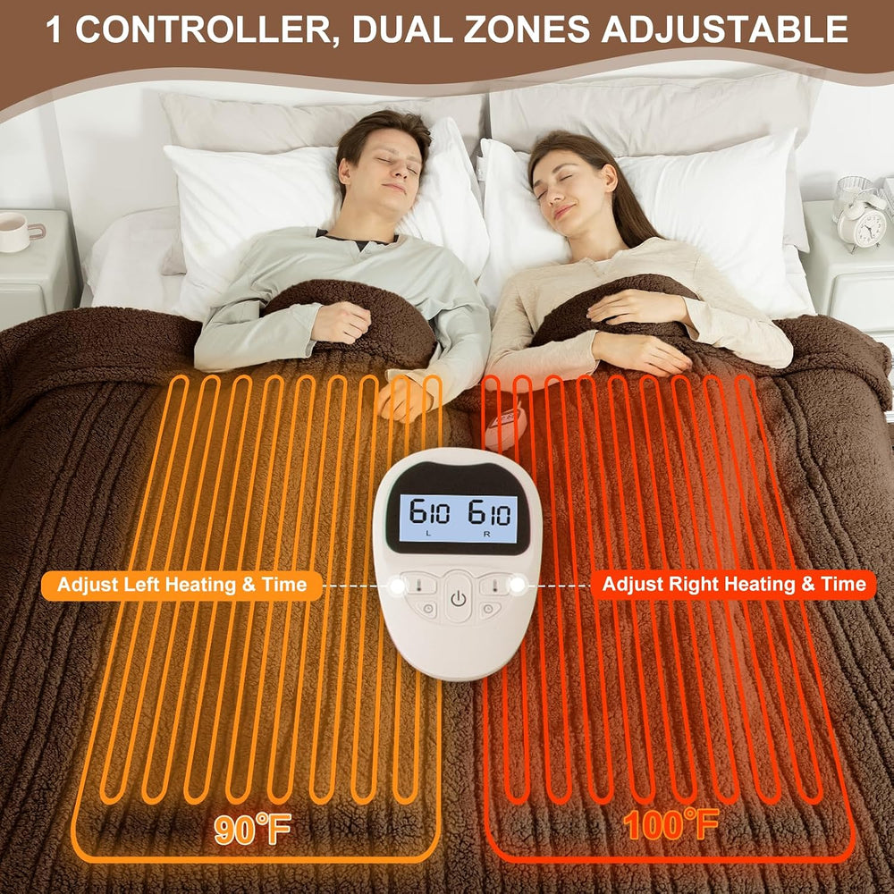 Heated Blanket Queen Size Single Control with Fast Heating, Brown