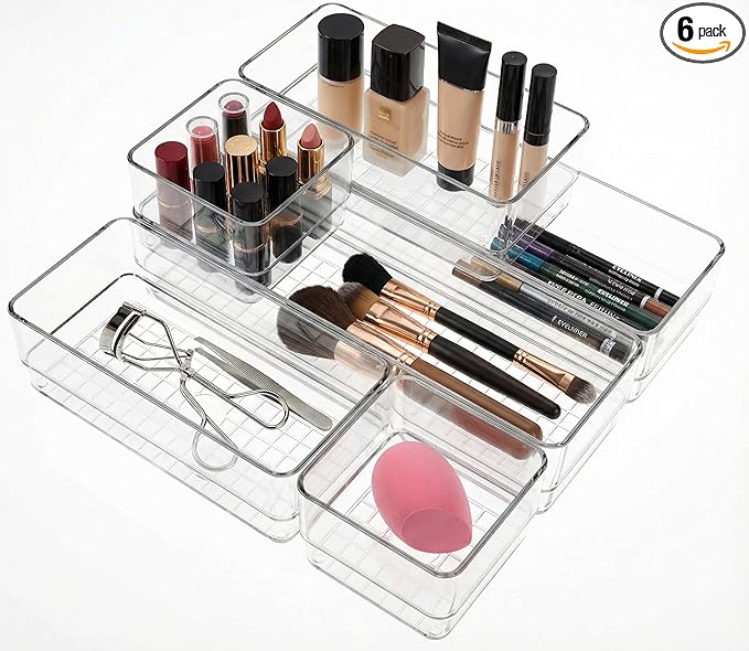 6 PCS Clear Plastic Drawer Organizer Set, 2 Sizes Acrylic Drawer Storage Trays by Unknown