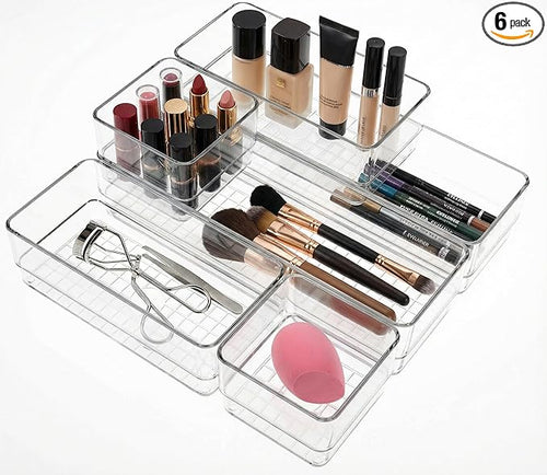 6 PCS Clear Plastic Drawer Organizer Set, 2 Sizes Acrylic Drawer Storage Trays by Unknown